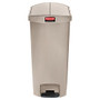 Rubbermaid; Slim Jim Step-On Resin End Step Wastebasket, 18 Gallons, Beige