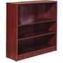Lorell Essentials Series Mahogany Laminate Bookcase - 36 inch; x 12 inch; x 36 inch;, Shelf - 3 Shelve(s) - Square Edge - Material: Medium Density Fiberboard (MDF) - Finish: Mahogany, Thermofused Laminate (TFL)