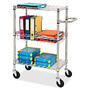 Lorell 3-Tier Rolling Carts - 99 lb Capacity - 4 Casters - Steel - 16 inch; Width x 26 inch; Depth x 40 inch; Height - Chrome