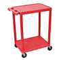 Luxor 2-Shelf Plastic Utility Cart, 33 1/2 inch;H x 24 inch;W x 18 inch;D, Red