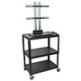 Luxor Height-Adjustable Steel A/V Cart, With Mount, 42 inch;H x 32 inch;W x 20 inch;D, Black