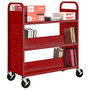 Sandusky; Book Truck, Double-Sided With 1 Flat/4 Sloped Shelves, 46 inch;H x 39 inch;W x 19 inch;D, Red