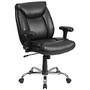 Flash Furniture HERCULES Big & Tall Leather Mid-Back Swivel Task Chair With Adjustable Arms, 21 inch; Back Cushion, Black