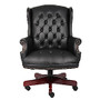 Boss Office Products Traditional High-Back Executive Chair, 44 inch;H x 30 inch;W x 32 inch;D, Mahogany Frame, Black Vinyl
