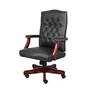 Boss Office Products Traditional High-Back Executive Chair, 47 inch;H x 27 inch;W x 28 inch;D, Mahogany Frame, Black Vinyl