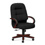 HON; 2191 Series Pillow Soft Executive High-Back Swivel Chair, 46 1/2 inch;H x 26 1/4 inch;W x 29 3/4 inch;D, Mahogany Frame, Black Fabric