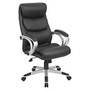 Lorell&trade; Bonded Leather High-Back Chair, Black/Silver