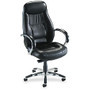 Lorell&trade; Ridgemoor Executive Leather High-Back Swivel Chair, 45 1/4-49 inch;H 1/2 inch;H x 26 1/2 inch;W x 29 inch;D, Silver Frame, Black Leather