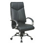 Office Star&trade; Deluxe High-Back Leather Chair, 46 3/4 inch;H x 25 3/4 inch;W x 27 1/4 inch;D, Chrome Frame, Black Leather