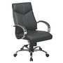 Office Star&trade; Deluxe Mid-Back Leather Chair, 37 3/4 inch;H x 25 3/4 inch;W x  inch;D, Chrome Frame, Black Leather