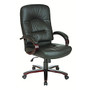 Office Star&trade; High-Back Leather And Wood Chair, 44 inch;H x 26 inch;W x 19 1/2 inch;D, Mahogany Frame, Black Leather