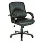 Office Star&trade; Mid-Back Leather And Wood Chair, 42 1/4 inch;H x 26 1/2 inch;W x 28 3/4 inch;D, Mahogany Frame, Black Leather