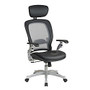 Office Star&trade; Professional AirGrid High-Back Leather Chair, With Adjustable Headrest, 54 1/2 inch;H x 27 1/2 inch;W x 27 inch;D, Platinum Frame, Black Leather