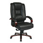 Office Star&trade; Pro-Line Deluxe High-Back Executive Leather Chair, 46 1/4 inch;H x 26 1/2 inch;W x 31 1/2 inch;D, Mahogany Frame, Black Leather