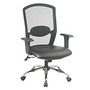 Office Star&trade; Screen-Back Chair With Leather Seat, 45 1/2 inch;H x 28 inch;W x 23 inch;D, Chrome/Black Frame, Black Leather