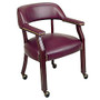 Office Star&trade; Traditional Series Vinyl Guest Chair With Wrap-Around Back, With Casters, 30 3/4 inch;H x 25 inch;W x 24 inch;D, Mahogany Frame, Oxblood Burgundy Fabric