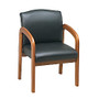 Office Star&trade; Work Smart Faux Leather Guest Chair, Black/Oak