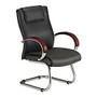 OFM Apex Leather Guest Chair With Wood Accents, Mahogany, 39 inch;H x 25 inch;W x 25 inch;D, Black Frame, Black Leather