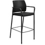 HON Accommodate Fixed Arms Cafe Height Stool - Vinyl Black Seat - Vinyl Black Back - Steel Textured Black Frame - Four-legged Base - 23.3 inch; Width x 21.3 inch; Depth x 31.3 inch; Height