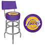 Trademark Global Padded Bar Stool, With Back, Los Angeles Lakers NBA, Chrome
