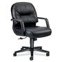 HON; Pillow-Soft; Leather Mid-Back Chair, 41 3/4 inch;H x 26 1/4 inch;W x 28 3/4 inch;D, Black Frame, Black Leather