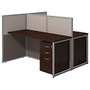 Bush Business Furniture Easy Office 60 inch;W 2-Person Straight Desk Open Office With Two 3-Drawer Mobile Pedestals, 44 15/16 inch;H x 60 1/16 inch;W x 60 1/16 inch;D, Mocha Cherry, Standard Delivery
