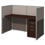 Bush Business Furniture Easy Office Straight Desk Closed Office With 3-Drawer Mobile Pedestal, 44 15/16&rdquo;H x 61 1/16&rdquo;W x 30 9/16&rdquo;D, Mocha Cherry