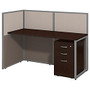 Bush Business Furniture Easy Office Straight Desk Open Office With 3-Drawer Mobile Pedestal, Fully Assembled, 44 15/16&rdquo;H x 60 1/16&rdquo;W x 30 9/16&rdquo;D, Mocha Cherry