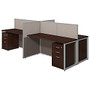 Bush; Business Furniture Easy Office 4-Person Straight Desk Open Office With Four 3-Drawer Mobile Pedestals, 44 7/8 inch;H x 60 1/25 inch;W x 119 9/100 inch;D, Mocha Cherry, Premium Delivery