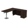 BBF 300 Series Peninsula Desk With Glass Panel, 29 1/10 inch;H x 71 3/5 inch;W x 71 3/10 inch;D, Mocha Cherry, Standard Delivery Service