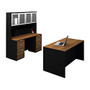 Bestar Pro-Concept Executive Desk With Hutch, Credenza And 2 Pedestals, Milk Chocolate/Bamboo/Black