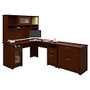 Bush; Cabot Collection Traditional Wood L-Desk With Hutch And Lateral File, 67 inch;H x 59 inch;W x 91 inch;D, Harvest Cherry, Standard Delivery Service