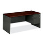 HON; 38000 Series Right-Pedestal Desk, Mahogany/Charcoal