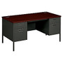 HON; Metro Classic Double-Pedestal Desk, 60 inch; x 30 inch;, Mahogany/Charcoal
