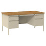 Lorell; Fortress Series Double Pedestal Desk, 29 1/2 inch;H x 60 inch;W x 30 inch;D, Putty/Oak