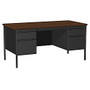 Lorell; Fortress Series Double Pedestal Desk, 29 1/2 inch;H x x 60 inch;W x 30 inch;D, Black /Walnut
