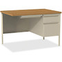 Lorell; Fortress Series Single Pedestal Right-Handed Desk, 29 1/2 inch;H x 42 inch;W x 24 inch;D, Putty/Oak