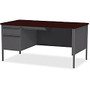 Lorell&trade; Fortress Series Steel Single-Pedestal Computer Desk, 29 1/2 inch;H x 66 inch;W x 30 inch;D, Left-Handed, Charcoal/Mahogany