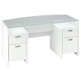 Kathy Ireland Office By Bush; New York Skyline 63 inch; Double Pedestal Desk With Bow Front Glass Top, 30 1/4 inch; x 63 1/4 inch; x 28 inch;, Plumeria White