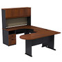 Bush Business Furniture Office Advantage U-Workstation With Corner Desk, Bridge, And Peninsula Desk, 66 1/4 inch;H x 71 3/16 inch;W x 91 15/16 inch;D, Hansen Cherry, Premium Delivery Service