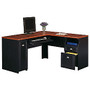 Bush; Fairview L-Desk, 30 3/4 inch;H x 59 5/8 inch;W x 59 5/8 inch;D, Antique Black/Hansen Cherry