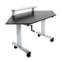 Luxor Crank Adjustable Standing Corner Desk, 45 1/4 inch;H x 58 3/4 inch;W x 28 1/2 inch;D, Silver/Black Oak