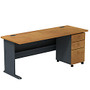 Bush Business Furniture Office Advantage 72 inch;W Desk With 3 Drawer Mobile Pedestal, Sienna Walnut, Premium Delivery Service