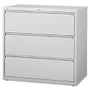 Lorell 3-Drawer Lt. Gray Lateral Files - 42 inch; x 18.6 inch; x 40.3 inch; - 3 x Drawer(s) for File - Letter, Legal, A4 - Lateral - Locking Drawer, Magnetic Label Holder, Ball-bearing Suspension, Leveling Glide - Light Gray - Steel - Recycled