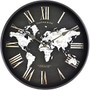 FirsTime; World Map Round Wall Clock, 12 inch;, Metallic Black