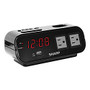 Sharp Digital Alarm Clock With USB Port And Outlets, 2 15/16 inch;H x 7 1/2 inch;W x 3 inch;D, Black