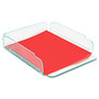 Lorell&trade; Single Stacking Letter Tray, 14 1/2 inch; x 12 inch; x 11 inch;, Clear/Green Edge