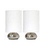 Simple Designs Gemini Mini Touch Table Lamps, 9 inch;H, Ivory Shade/Brushed-Nickel Base, Set Of 2