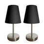 Simple Designs Mini Basic Table Lamps, 10 inch;H, Black Shade/Sand Nickel Base, Set Of 2