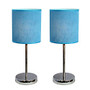 Simple Designs Mini Basic Table Lamps, 11 7/8 inch;H, Blue Shade/Chrome Base, Set Of 2